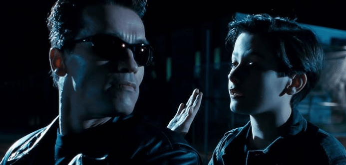 John Conner has his terminator bodyguard swear not to kill